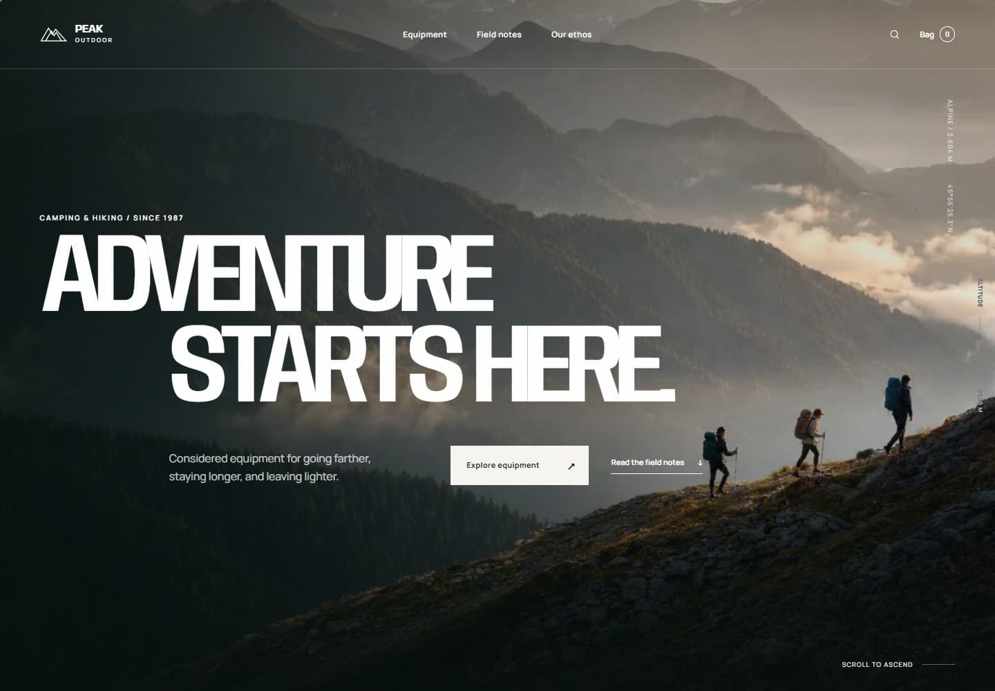 Peak Outdoor camping and hiking equipment website